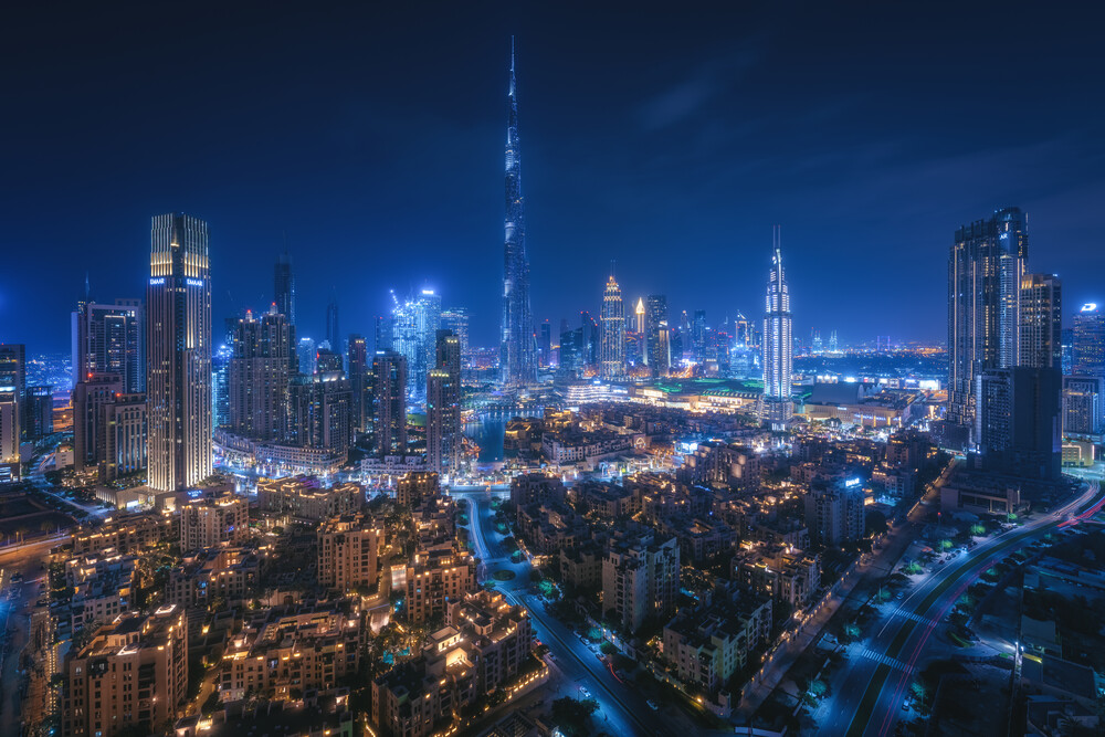 Jean Claude Castor Fotokunst Skyline Dubai Bei Nacht Als Panorama Photocircle