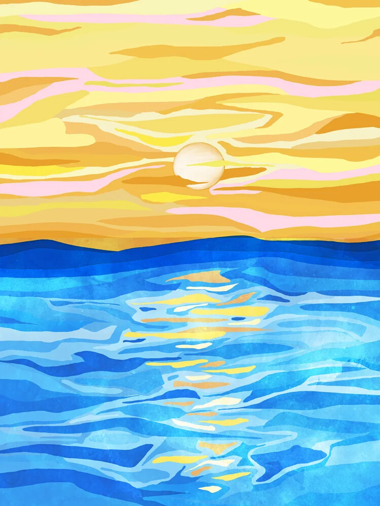 Sunsets & Romance, Ocean Watercolor Painting, Mosaic Eclectic Nature - fotokunst von Uma Gokhale