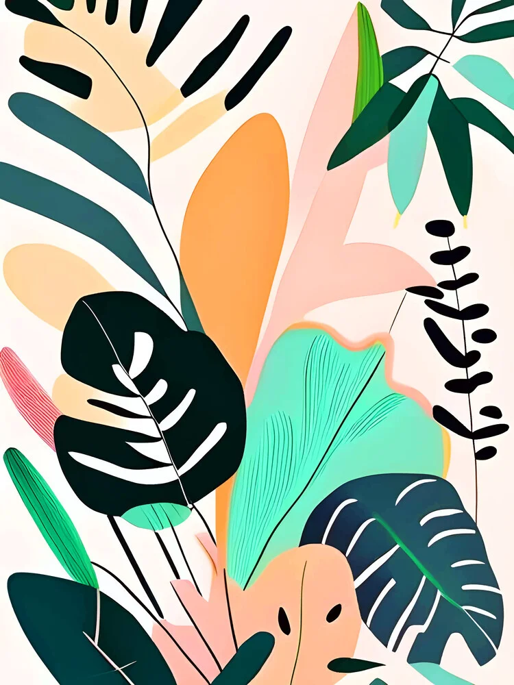 Pastello, Tropical Pastel Jungle, Botanical Neutral Muted Colors - fotokunst von Uma Gokhale