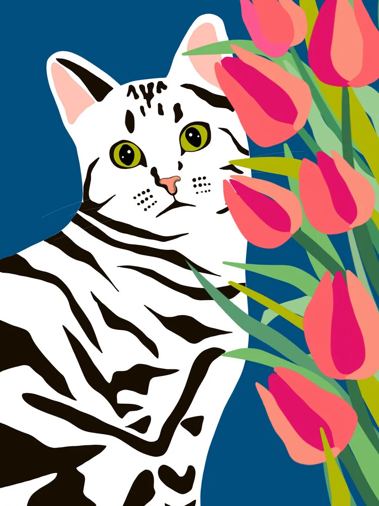 The Poser, Cat Cute Pet Animals Illustration, Pop of Color Eclectic - fotokunst von Uma Gokhale