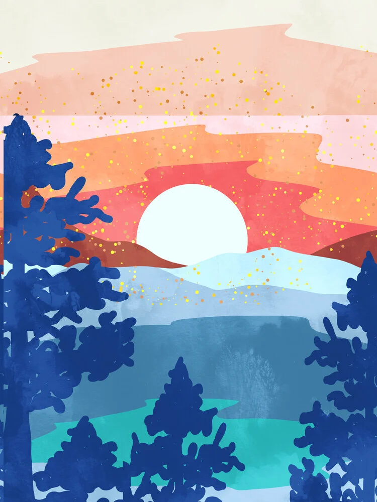 A Magical Sunset, Landscape Nature Illustration, Minimal Bohemian - fotokunst von Uma Gokhale