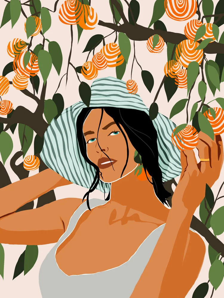 The Orange Grove, Bohemian Woman Summer Travel - fotokunst von Uma Gokhale