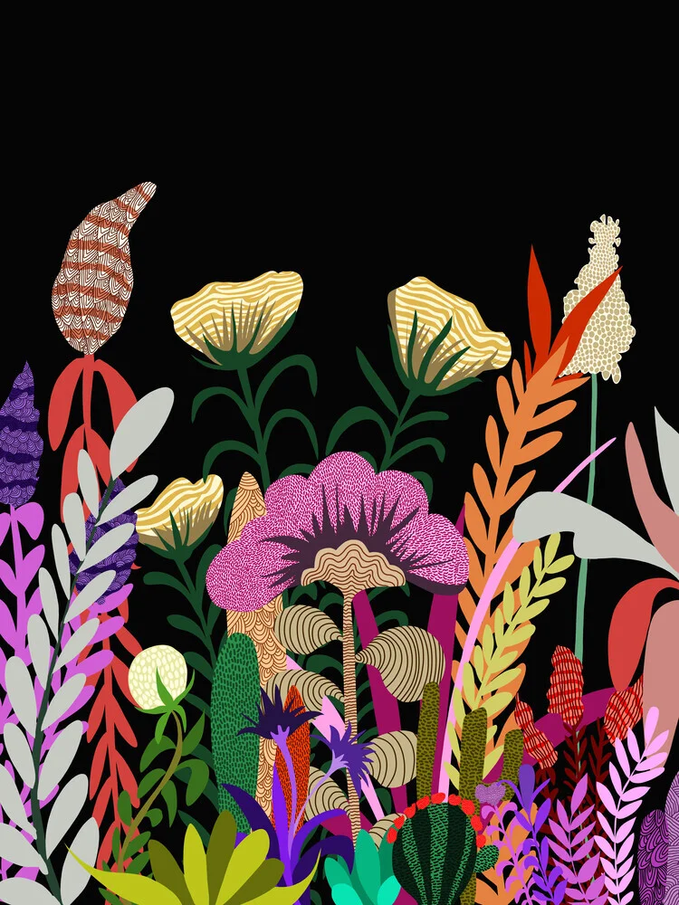 Dark Garden, Eclectic Bold Floral Botanical Nature, Colorful Mystery - fotokunst von Uma Gokhale