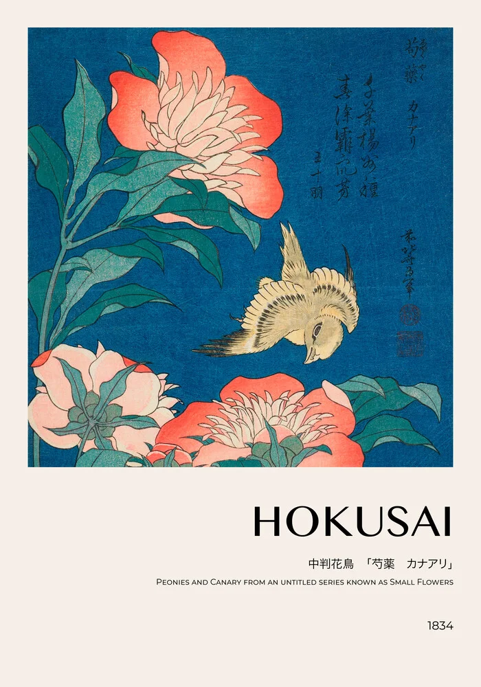 Katsushika Hokusai - Peonies and Canary - Fineart photography by Art Classics