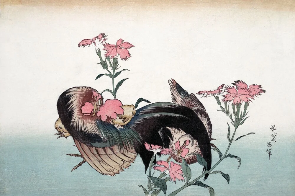 Katsushika Hokusai - Cock and Flower - fotokunst von Art Classics