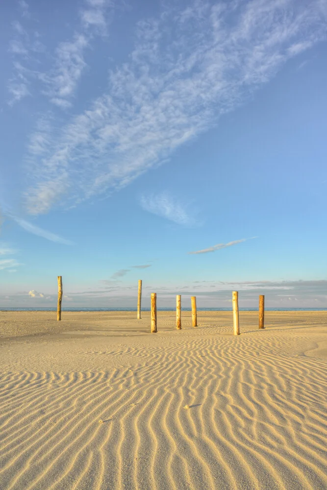 Holzpfähle auf dem Kniepsand auf Amrum - fotokunst von Michael Valjak