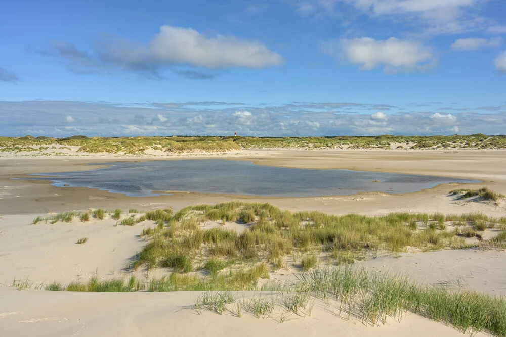 View from Kniepsand to the Amrum dunes with the cross marker beacon - Fineart photography by Michael Valjak