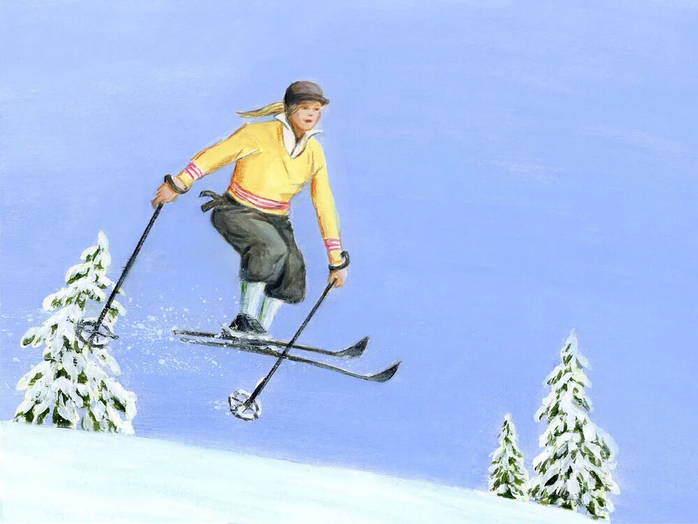 Skifahrerin mit gelbem Pullover - fotokunst von Sarah Morrissette