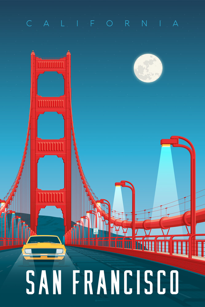 François Beutier - \'Golden Gate Bridge San Francisco vintage travel wall  art\'