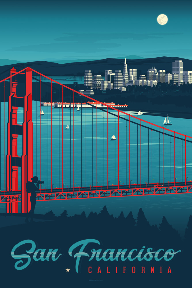 François Beutier wall art - 'Golden Gate Bridge San Francisco vintage  travel wall art'